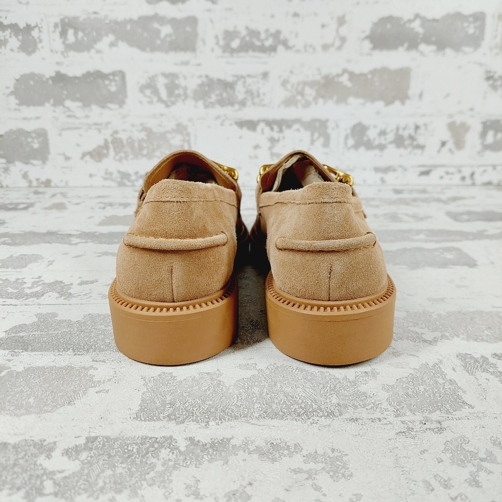 New Steve Madden Karmine Gleaming Tan Suede Goldtone Hardware Loafer W246 - Picture 3 of 9